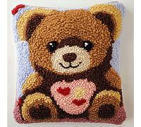 XDEGHUANGSS Latch Hook Kit fai da te per ricamare a punto croce, dolce piccolo orsetto, set di ganci per bambini, adulti, principianti, kit di cuscini fai da te per decorazioni per la casa, 43 x 43 cm