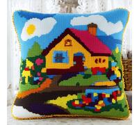 XDEGHUANGSS Latch Hook Kit fai da te per ricamo a punto croce, casetta da giardino, set di ganci per bambini, adulti, principianti, kit di cuscini fai da te per decorazioni per la casa, 43 x 43 cm