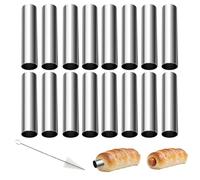 XDGBGFN 15 stampi per rotoli di schiuma in acciaio inox Cannolo, 12 x 2 cm, stampi a rulli in schiuma con spazzola per la pulizia, antiaderente, cannolo, stampi per brocca croissant