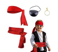 XDGBGFN Set di 4 accessori per costume da pirata, fascia medievale, grande cintura, collana pirata e accessori pirati, per carnevale, Halloween, decorazione cosplay, Colore: rosso, Taglia unica