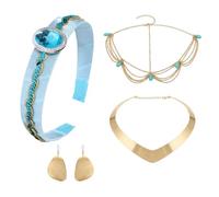XDGBGFN Set di gioielli da principessa da donna con fascia blu, orecchini d'oro, collana frontale per cosplay, carnevale, feste a tema, mascherata