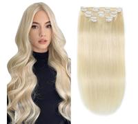 XDhair Extension a clip per capelli umani naturali biondi platino, 55 cm, 6 pezzi, 120 g, extension per capelli naturali Lashile Beauty Good Hair (#60-55)
