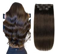 XDhair Extension di capelli umani con clip, 6 pezzi, 100 g, 40,6 cm, castano più scuro, extension con clip, capelli veri #2, 40,6 cm
