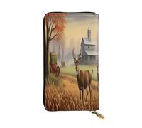 XDHFFJUCK Farm with Deer - Portafoglio da uomo in pelle con fermasoldi, pieghevole, porta carte, banconote, portafoglio da viaggio, portafoglio elettronico, tasca per carte di credito, banconote e