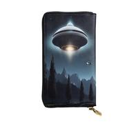 XDHFFJUCK Flying Saucer at Night - Portafoglio da uomo in pelle, con clip per banconote, porta carte, portafoglio da viaggio, e-portafoglio, tasca per carte di credito, banconote e monete, Nero ,