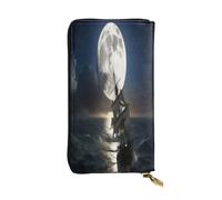 XDHFFJUCK Portafoglio da uomo in pelle con motivo nave a vela tempesta, elegante portafoglio con clip per banconote, porta carte, portafoglio da viaggio, e-portafoglio, tasca per carte di credito,