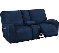 XDKS Copridivano Reclinabile con Fodera per Console Centrale, Copridivano Reclinabile in Velluto Elasticizzato A 8 Pezzi per Copridivano A 2 Posti Fodere per Mobili Lavabili Morbide E Spesse (Navy)