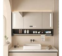 XDOPIRRS Armadietto a Specchio a Parete con LED, Armadietto a Specchio in Legno per Il Bagno | Dotato di funzione antiappannamento, illuminazione a LED, visualizzazione dell'ora(Black,90cm/35.4in)