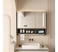 XDOPIRRS Armadietto a Specchio a Parete con LED, Armadietto a Specchio in Legno per Il Bagno | Dotato di funzione antiappannamento, illuminazione a LED, visualizzazione dell'ora(Black,60cm/23.6in)