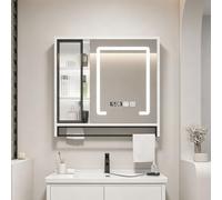 XDOPIRRS Mobiletto con Specchio antiappannamento Intelligente, Mobiletto con Specchio Touch a LED | Dotato di funzione antiappannamento, comandi touch intelligenti e visualizzazione dell'ora.(A,60cm/23.6in)
