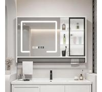 XDOPIRRS Mobiletto con Specchio antiappannamento Intelligente, Mobiletto con Specchio Touch a LED | Dotato di funzione antiappannamento, comandi touch intelligenti e visualizzazione dell'ora.(B,100cm/39.4in)