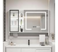 XDOPIRRS Mobiletto con Specchio antiappannamento Intelligente, Mobiletto con Specchio Touch a LED | Dotato di funzione antiappannamento, comandi touch intelligenti e visualizzazione dell'ora.(A,90cm/35.4in)