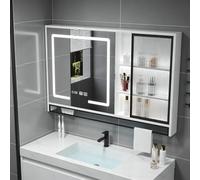 XDOPIRRS Mobiletto con Specchio antiappannamento Intelligente, Mobiletto con Specchio Touch a LED | Dotato di funzione antiappannamento, comandi touch intelligenti e visualizzazione dell'ora.(D,90cm/35.4in)