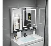 XDOPIRRS Mobiletto con Specchio antiappannamento Intelligente, Mobiletto con Specchio Touch a LED | Dotato di funzione antiappannamento, comandi touch intelligenti e visualizzazione dell'ora.(C,80cm/31.5in)