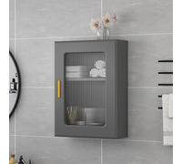 XDOPIRRS Mobiletto sospeso a 2/3 ripiani, mobiletto espositivo in vetro da parete in legno massello, mobiletto espositivo in legno per bagno con anta in vetro(Gray,50 * 40 * 15cm/19.7 * 15.7 * 5.9in)