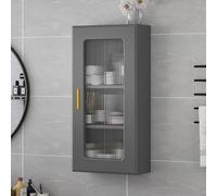 XDOPIRRS Mobiletto sospeso a 2/3 ripiani, mobiletto espositivo in vetro da parete in legno massello, mobiletto espositivo in legno per bagno con anta in vetro(Gray,60 * 40 * 15cm/23.6 * 15.7 * 5.9in)