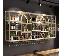 XDOPIRRS Moderno portabottiglie da parete, portabottiglie in ferro, Espositore Creativo Per Vino Da Parete, portavino da parete in stile industriale con portabicchieri(Gold,240cm/94.4in)