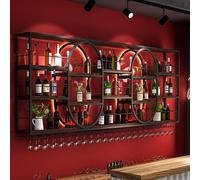 XDOPIRRS Moderno portabottiglie da parete, portabottiglie in ferro, Espositore Creativo Per Vino Da Parete, portavino da parete in stile industriale con portabicchieri(Black,220cm/86.6in)
