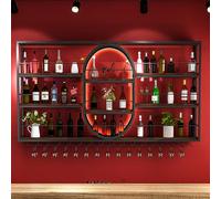 XDOPIRRS Moderno portabottiglie da parete, portabottiglie in ferro, Espositore Creativo Per Vino Da Parete, portavino da parete in stile industriale con portabicchieri(Black,180cm/70.8in)