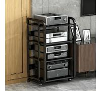 XDOPIRRS Rack audio per la casa a 3/4/5 livelli, supporto per lettore CD/DVD, rack audio resistente con ripiani regolabili in altezza e ruote per soggiorno, camera da letto, casa(B,4th floor)