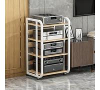 XDOPIRRS Rack audio per la casa a 3/4/5 livelli, supporto per lettore CD/DVD, rack audio resistente con ripiani regolabili in altezza e ruote per soggiorno, camera da letto, casa(A,4th floor)