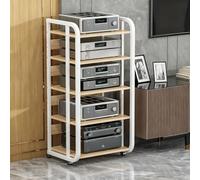 XDOPIRRS Rack audio per la casa a 3/4/5 livelli, supporto per lettore CD/DVD, rack audio resistente con ripiani regolabili in altezza e ruote per soggiorno, camera da letto, casa(A,5th floor)