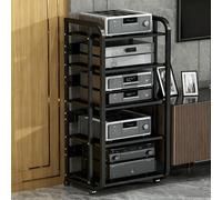 XDOPIRRS Rack audio per la casa a 3/4/5 livelli, supporto per lettore CD/DVD, rack audio resistente con ripiani regolabili in altezza e ruote per soggiorno, camera da letto, casa(B,5th floor)