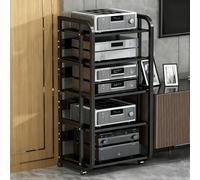 XDOPIRRS Rack audio per la casa a 3/4/5 livelli, supporto per lettore CD/DVD, rack audio resistente con ripiani regolabili in altezza e ruote per soggiorno, camera da letto, casa(D,5th floor)