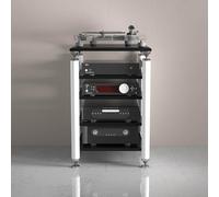 XDOPIRRS Supporti per supporti AV, rack audio, supporti stereo con piedini ammortizzanti, torri portaoggetti per DVD, adatti per lettori CD e DVD, console di gioco e decoder TV.(Black+white,5floor)