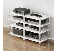 XDOPIRRS Supporto per supporti AV,organizer per ripiani stereo,supporto per supporti audio e videosupporto audio aperto in legno con piedini ammortizzanti, supporto per console(White,4-layer)