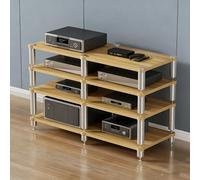 XDOPIRRS Supporto per supporti AV,organizer per ripiani stereo,supporto per supporti audio e videosupporto audio aperto in legno con piedini ammortizzanti, supporto per console(Light Walnut,4-layer)