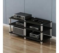 XDOPIRRS Supporto per supporti AV,organizer per ripiani stereo,supporto per supporti audio e videosupporto audio aperto in legno con piedini ammortizzanti, supporto per console(Black,3-layer)