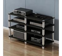 XDOPIRRS Supporto per supporti AV,organizer per ripiani stereo,supporto per supporti audio e videosupporto audio aperto in legno con piedini ammortizzanti, supporto per console(Black,4-layer)