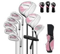 XDriveMax Set completo di mazze da golf da donna 10 Pezzi,Mano Destra, con sacca da golf con cappuccio antipioggia, Driver 1#, Wood 3#, Ibrido 5#, con 3 Copri Testa, Ferri 6#, 7#, 8#, 9#, PW# e Putter