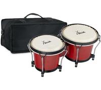 XDrum PERC Bongos Club Rosso Vino - 2 Tamburi da 6" e 7" - Bonghi con pelli naturali accordabili e chiave di accordatura - Tamburi in legno rosso vino - Set in orsa imbottita in nylon