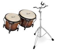 XDrum Bongos Pro Tobacco - 2 Tamburi con diametro 6,5" (17 cm) e 7,5" (20 cm) - Bonghi con pelli naturali accordabili, chiave di accordatura e supporto - Tamburi in legno marrone