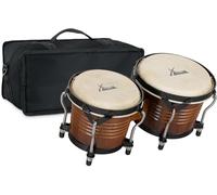 XDrum Bongos Pro Tobacco - 2 Tamburi con diametro 6,5" (17 cm) e 7,5" (20 cm) - Bonghi con pelli naturali accordabili, chiave di accordatura e borsa - Tamburi in legno marrone