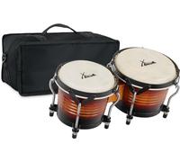 XDrum Bongos Pro Vintage Sunburst - 2 Tamburi con diametro 6,5" (17 cm) e 7,5" (20 cm) - Bonghi con pelli naturali accordabili, chiave di accordatura e borsa - Tamburi in legno rosso-marrone