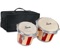 XDrum Bongos Retro - 2 Tamburi con diametro 16,5 cm (6,5") e 19 cm (7,5") - Bonghi con pelli naturali accordabili, chiave di accordatura e borsa - Tamburi in legno colore naturale con strisce rosse