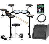 XDrum DD-250 Set E-Drum con Mesh Heads - Batteria elettronica con 4 Drum Pad, 3 Pad Piatti, Pedali Kick & Snare, Rack e Bacchette - Set incluso sgabello, altoparlante, cavi, scuola e bacchette