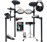 XDrum DD-460C E-Drum Kit Home Set - Batteria elettronica compatta - 25 kit e 15 brani - Mesh Heads - Set risparmio con sgabello, cuffie, bacchette e scuola - Nero