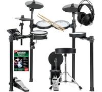 XDrum DD-460P E-Drum Kit Home Set - Batteria elettronica compatta - 25 kit e 15 brani - Mesh Heads - Set risparmio con sgabello, cuffie, bacchette e scuola - Nero