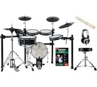 XDrum DD-650 Mesh E-Drum Kit - batteria elettronica con vera HiHat - pad rullante 14" e pad cassa 14" in legno - 720 suoni - include rack, sgabello, cuffie, bacchette e scuola - Black Sparkle