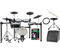 XDrum DD-650 Mesh E-Drum Kit Live Set - batteria elettronica con vera HiHat - pad rullante 14" e pad cassa 14" in legno - include rack, sgabello, monitor, cavi e bacchette - Black Sparkle