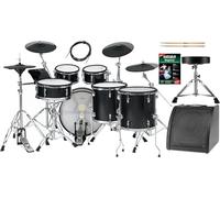 XDrum DD-670 PLUS Mesh E-Drum Kit Live Set - batteria elettronica con HiHat e casse in legno - pad cassa 20" - 720 suoni - inclusi hardware, sgabello, monitor, cavi e bacchette - Black Sparkle