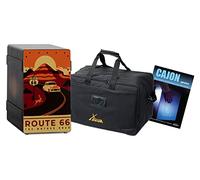 XDrum Design Series Cajon “Route 66” Set - Cajon di design con stampa vintage - Porta bassi integrato - Corpo in HPL con effetto cassa di banane - Effetto rullante - in orsa e scuola di cajon