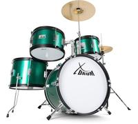 Batteria Acustica per Bambini con Sgabello Bacchette HiHat Kit Completo Verde