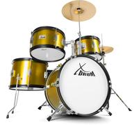XDrum Junior Pro Batteria per Bambini Sunset Gold Sparkle - adatta da 5 a 9 anni - Drumset con accessori completi - incl. scuola - Arancione