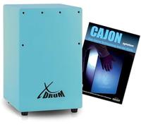 XDrum KC-37B Set Cajon per bambini, 36 cm alto, effetto snare con corde chitarra accordabili. Set risparmio con scuola di cajon per principianti. Colore blu.
