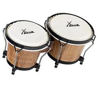 XDrum PERC Bongos Club Bordeaux - 2 tamburi da 6" e 7" - Bonghi con pelli naturali accordabili e chiave di accordatura - Tamburi in legno Tobacco